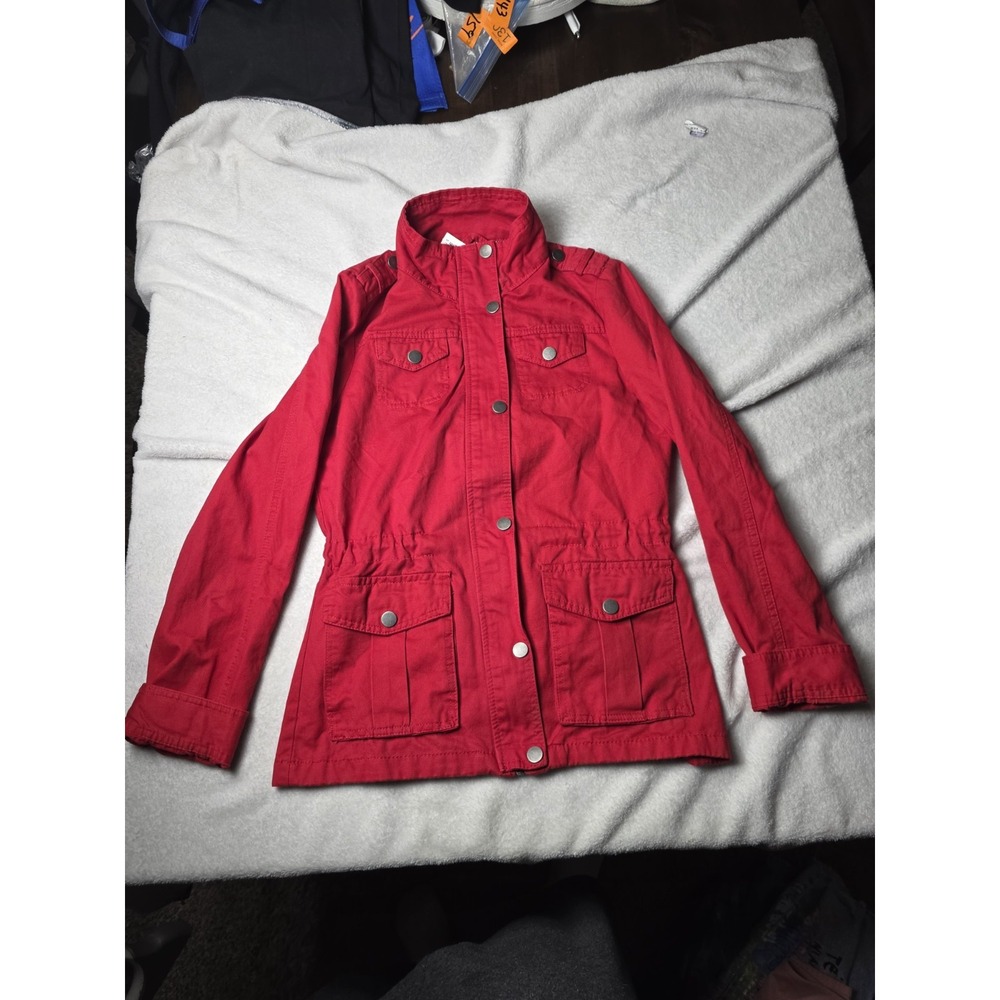 Snobbish Collection Womens S Red Utility Field Jacket Military Snap Pockets